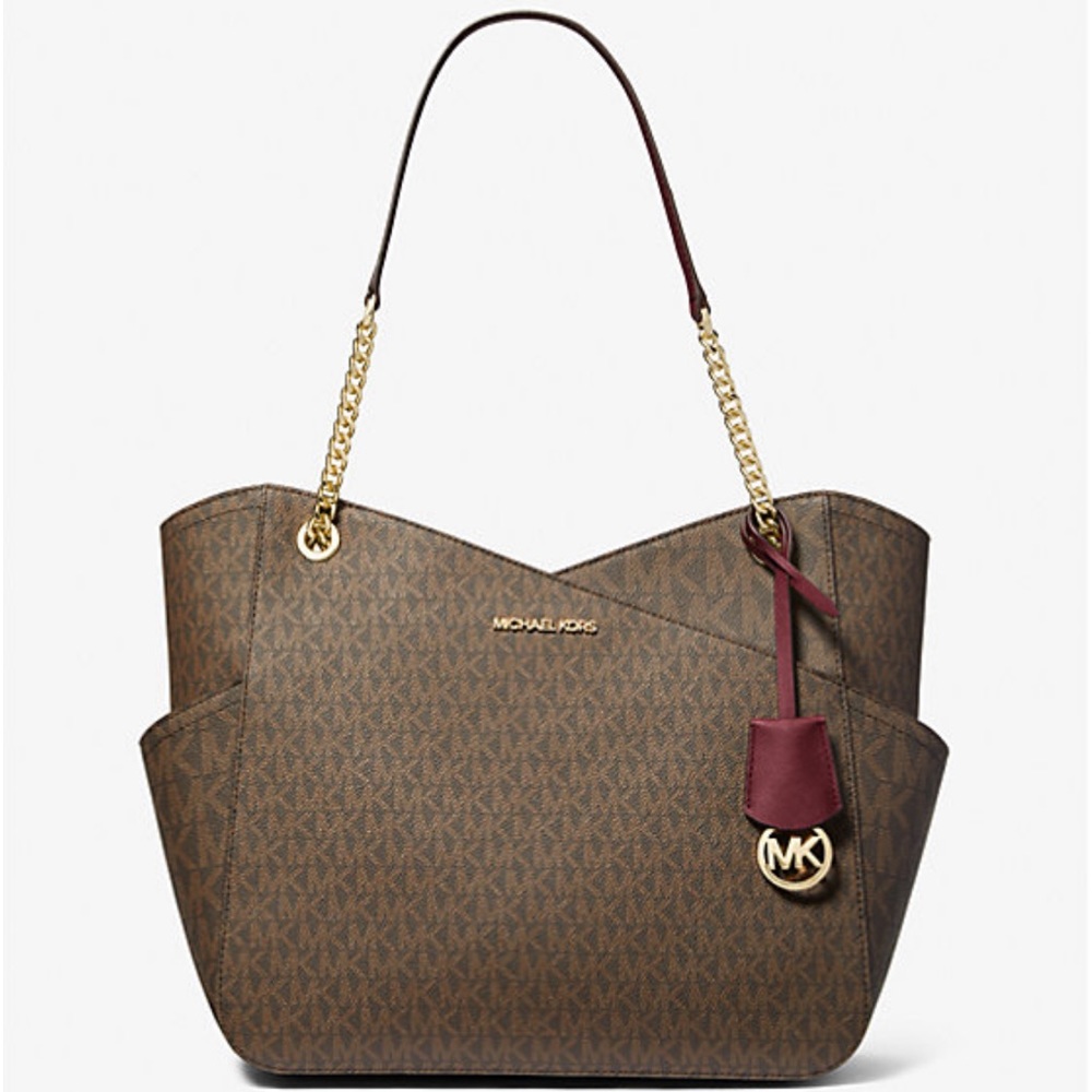 MICHAEL KORS 
Jet Set Large XChain  Logo Shoulder Tote Bag DARK CHERRY COLOR - Picture 4 of 16